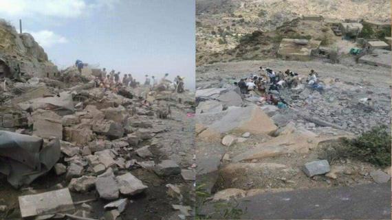 طيران العدوان الغاشم يرتكب جريمة بشعة بحق المواطنين في مديرية نهم بصنعاء