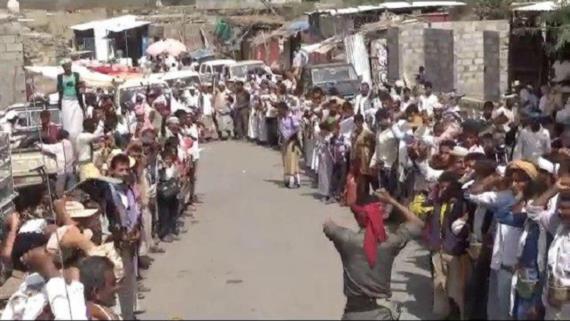 وقفة قبلية لأنباء ملحان في المحويت استنكاراً لجريمة الخوخة