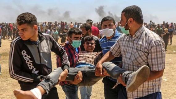 اصابات بين الفلسطينيين برصاص العدو الاسرائيلي بدير البلح